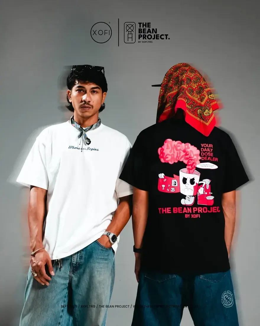 Two models in the white and black TBP tees